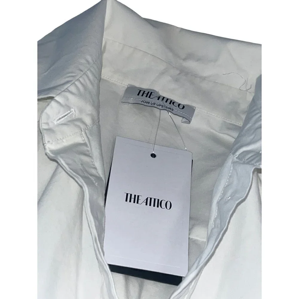 THE ATTICO Candice Mini Dress in White 42 New Womens Collard Ruffle Shirt - Picture 10 of 16